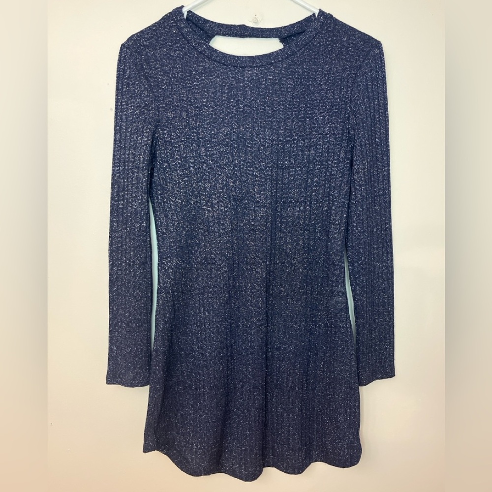 Speechless Navy Glitter Mini Dress Keyhole Back Juniors M